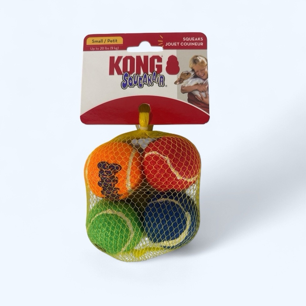 KONG SqueakAir Tennis Ball Dog Toy Vibrant Colors Premium Quality Pack of 4